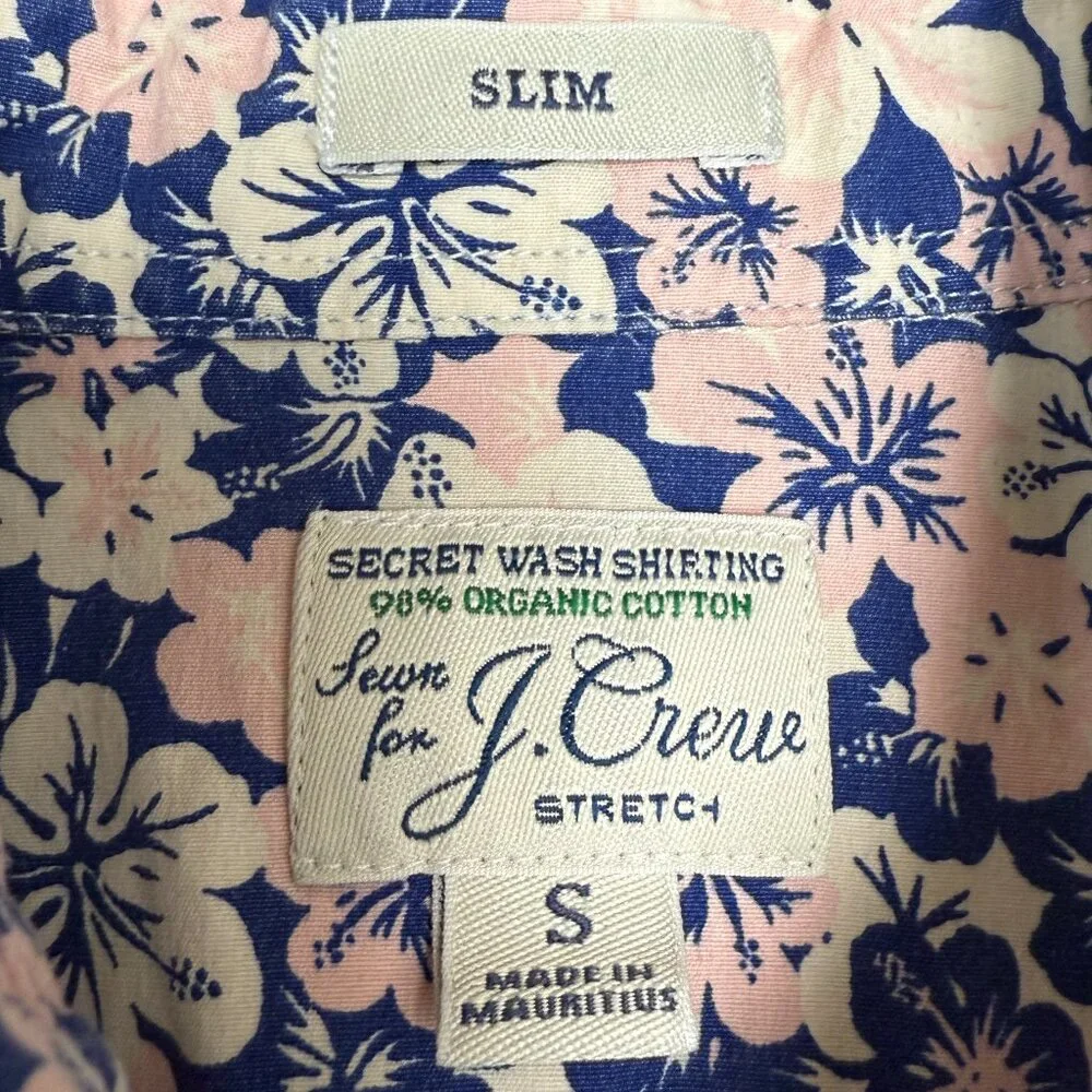 J. CREW Men's EUC Organic Cotton Slim Stretch Long Sleeve Hawaiian Shirt | Small